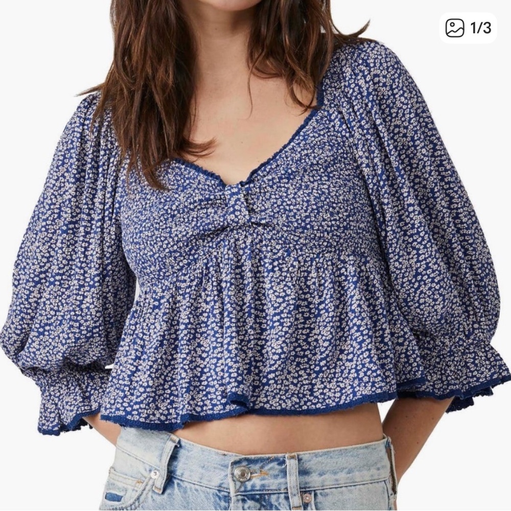 Free People Blue Floral Blouse